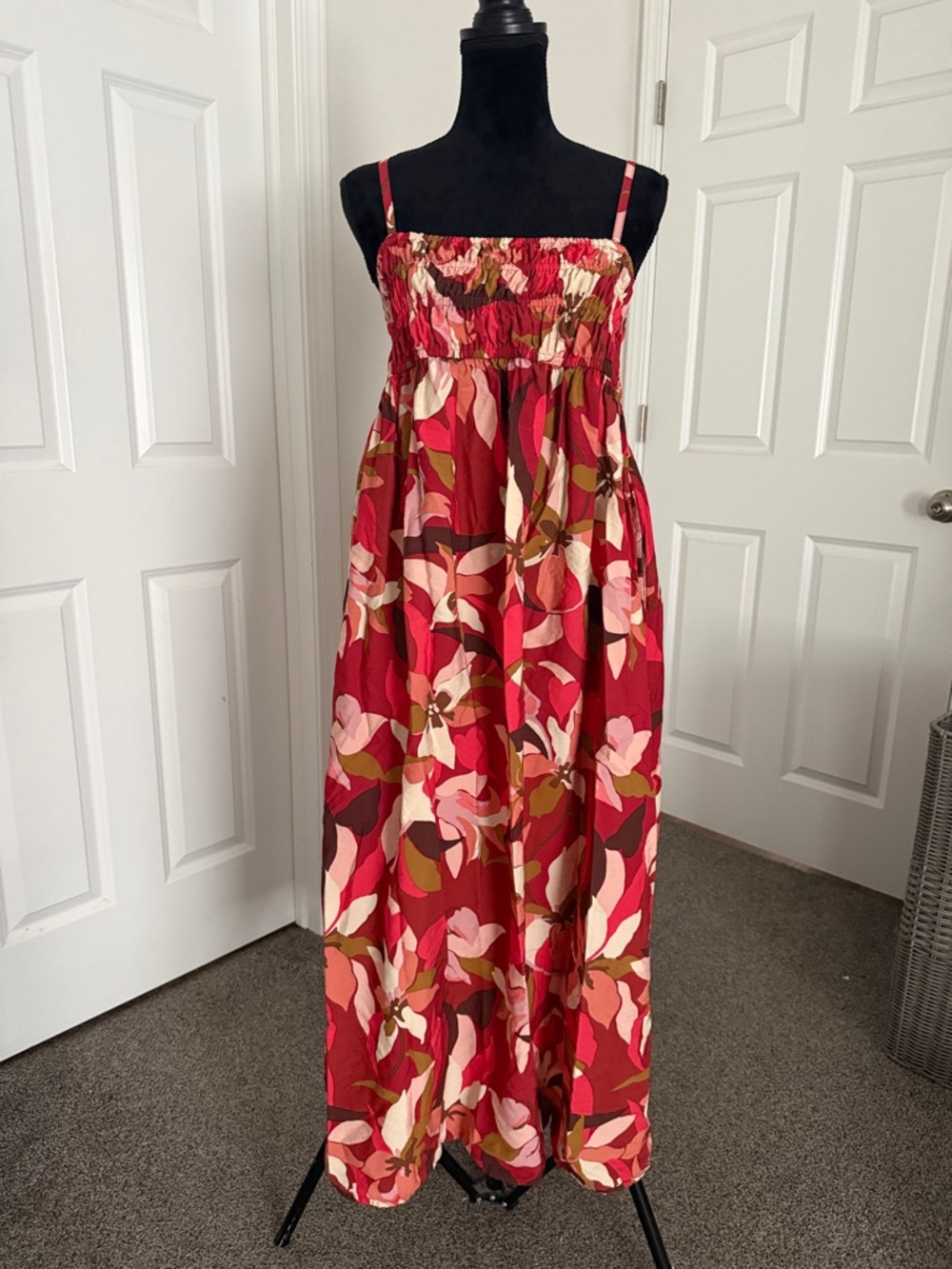 a new day Red and Pink Floral Maxi Dress with pockets!
